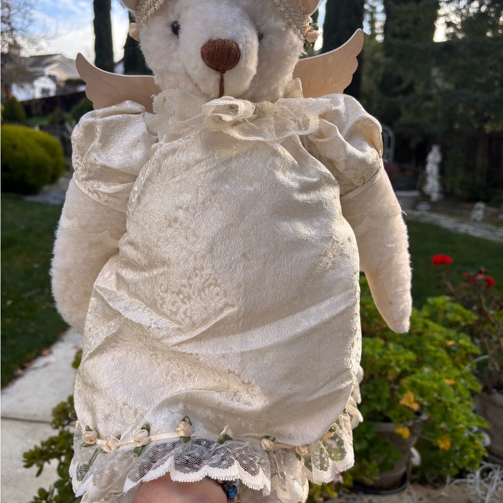 Jocelyn Plush Angel Bear 18” Jointed Teddy Bear Lace Dress Wings 1996 Vintage